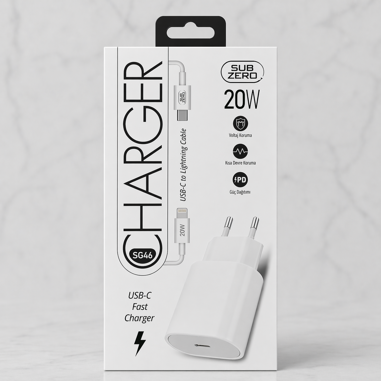 Subzero SG46 20W Hızlı Şarj Adaptörü USB-C to Lightning Kablo Seti | PD Destekli