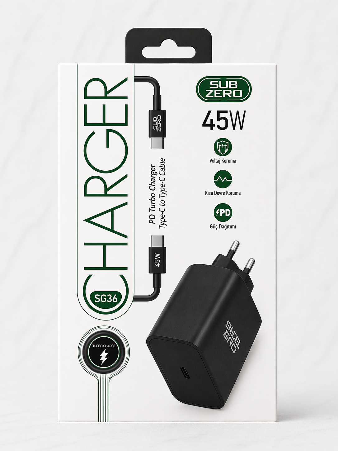 Subzero 45W PD USB-C Hızlı Şarj Aleti SG36 | Type-C Turbo Charger Adaptör