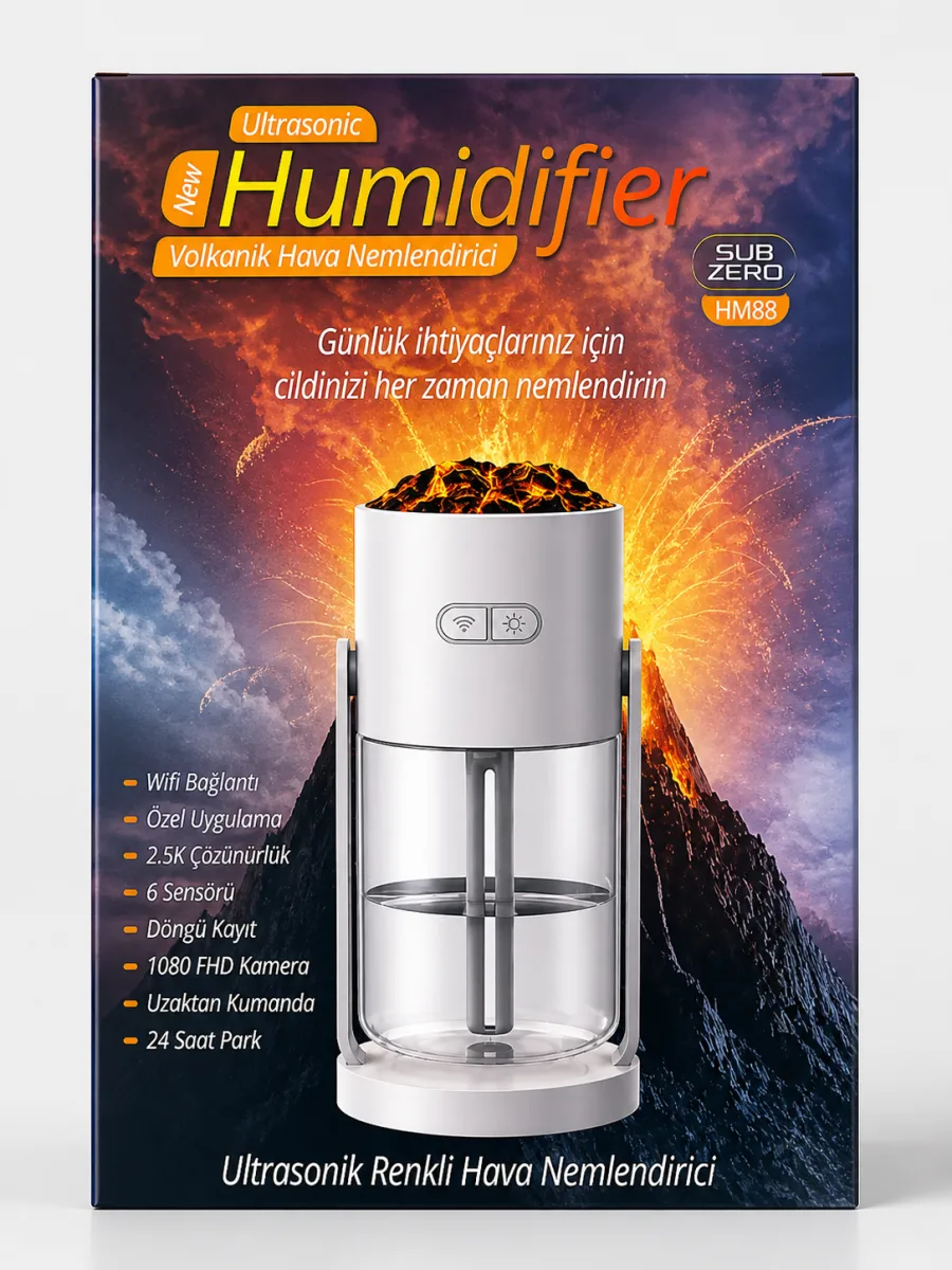 Subzero HM88 Ultrasonik Hava Nemlendirici | Volkan Efektli RGB Işıklı | USB Şarjlı Humidifier
