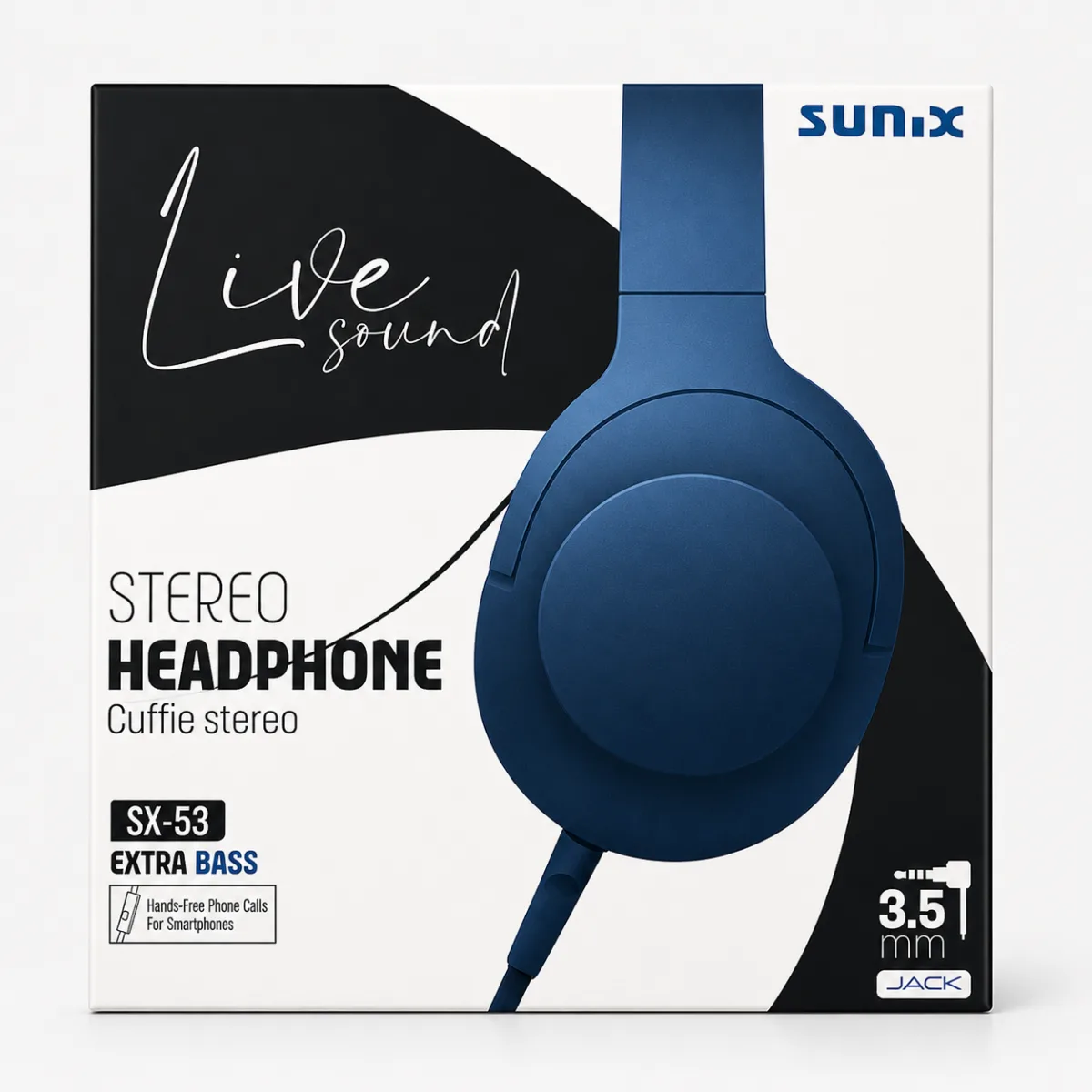 Sunix SX-53 Kablolu Kulaklık | Extra Bass | 3.5mm Jack | Mikrofonlu Stereo Headphone