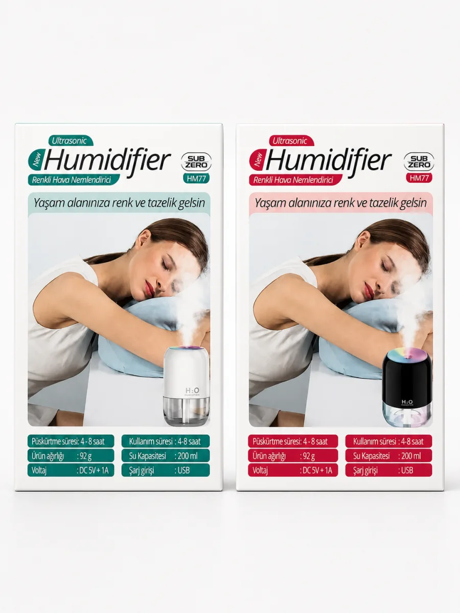 Subzero HM77 Ultrasonik Hava Nemlendirici | Renkli LED Işıklı | 200ml | USB Mini Humidifier
