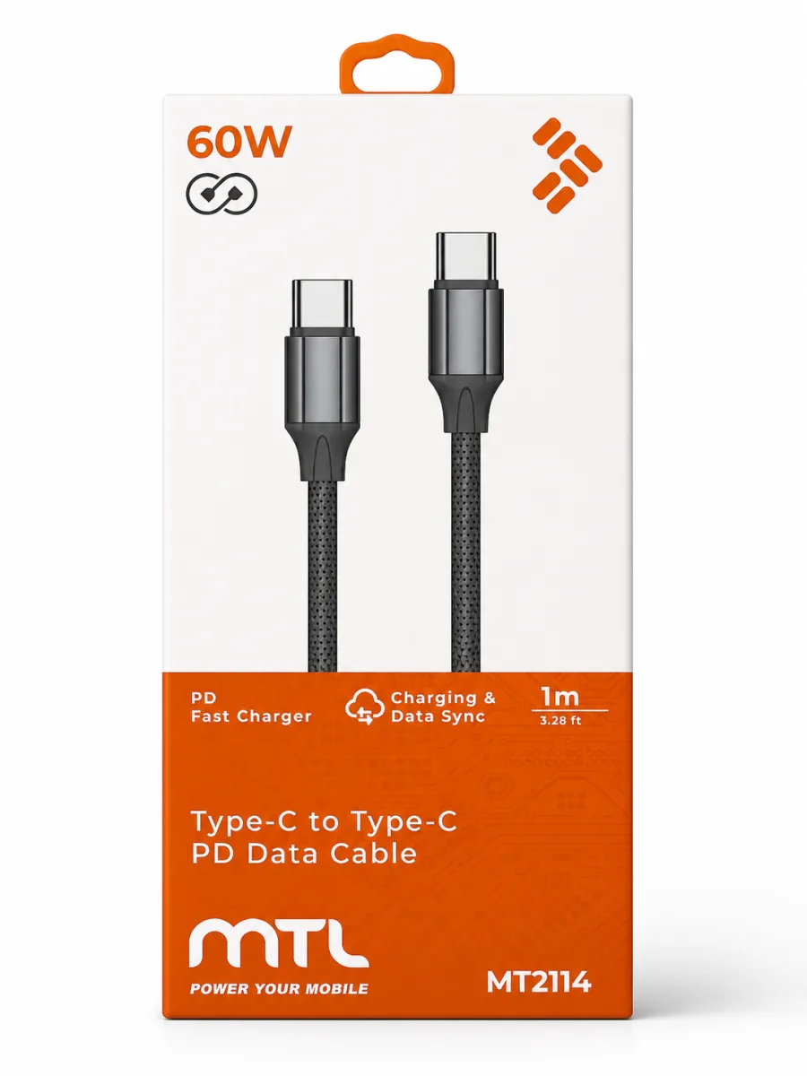 MTL MT2114 Type-C to Type-C Şarj Kablosu | 60W PD Hızlı Şarj | Data Sync | 1 Metre