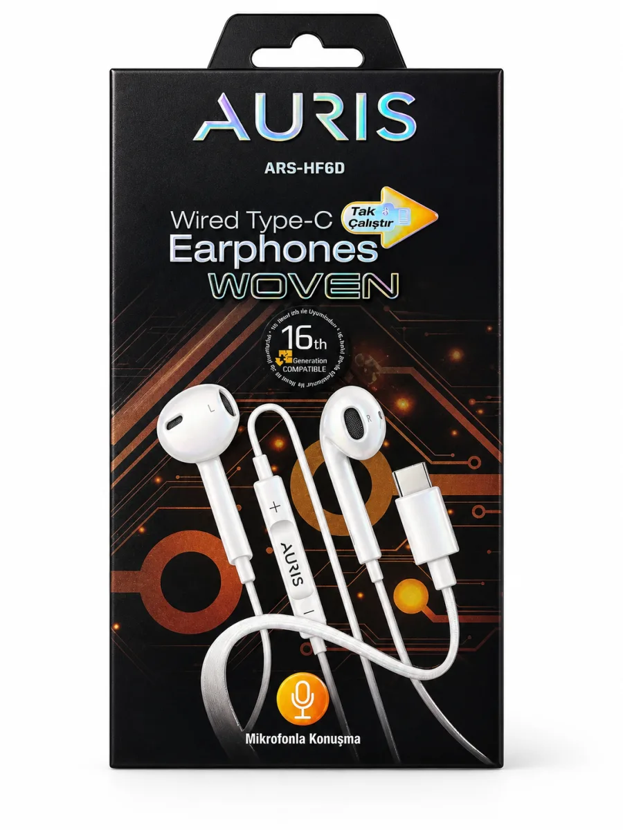 Auris ARS-HF60 Type-C Kulaklık | Mikrofonlu | Kablolu Wired Earphones | Hi-Fi Ses