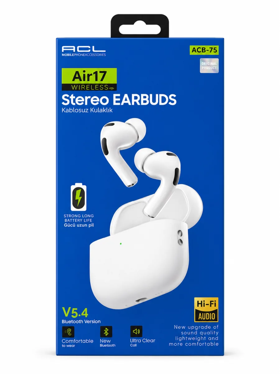ACL Air17 ACB-75 Bluetooth 5.4 Kablosuz Kulaklık Hi-Fi Stereo TWS Beyaz