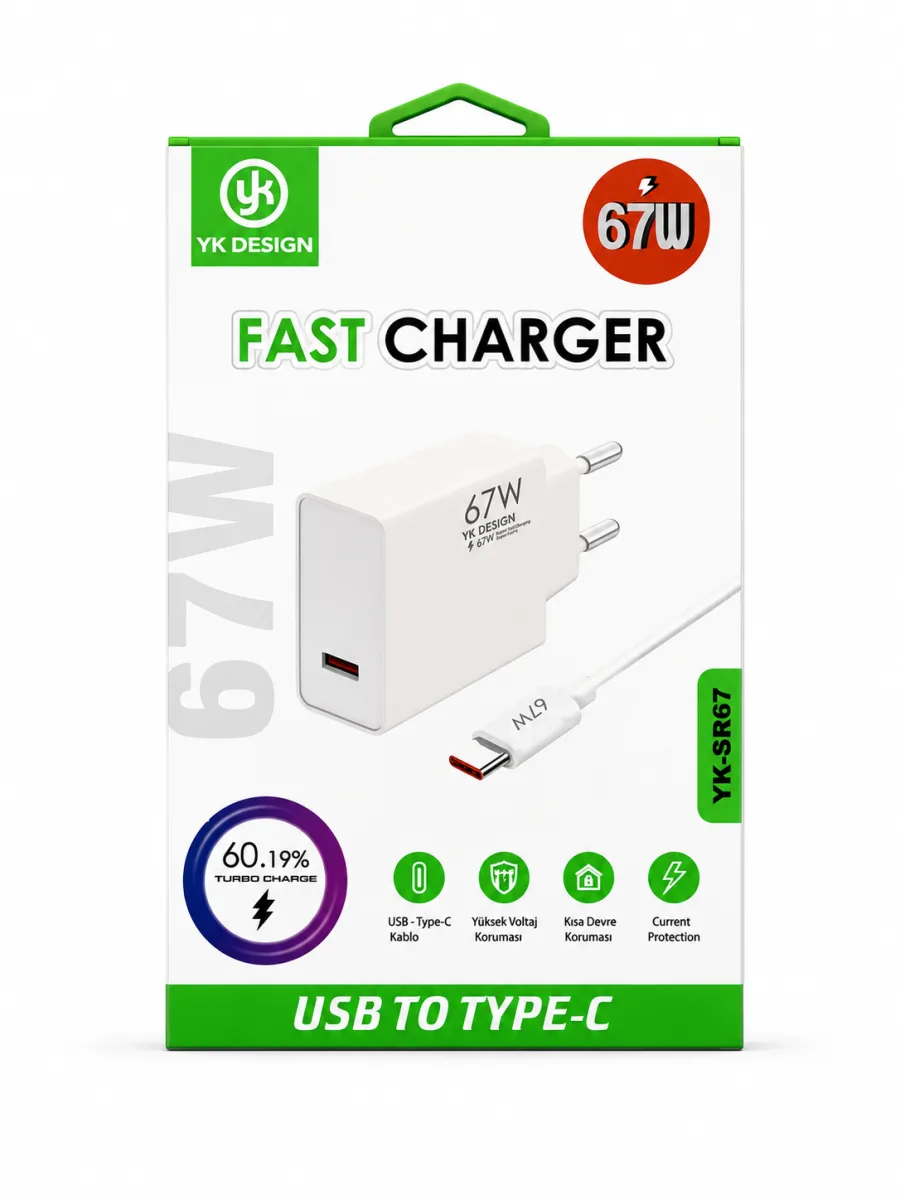 YK Design YK-SR67 67W USB to Type-C Hızlı Şarj Adaptörü + Kablo